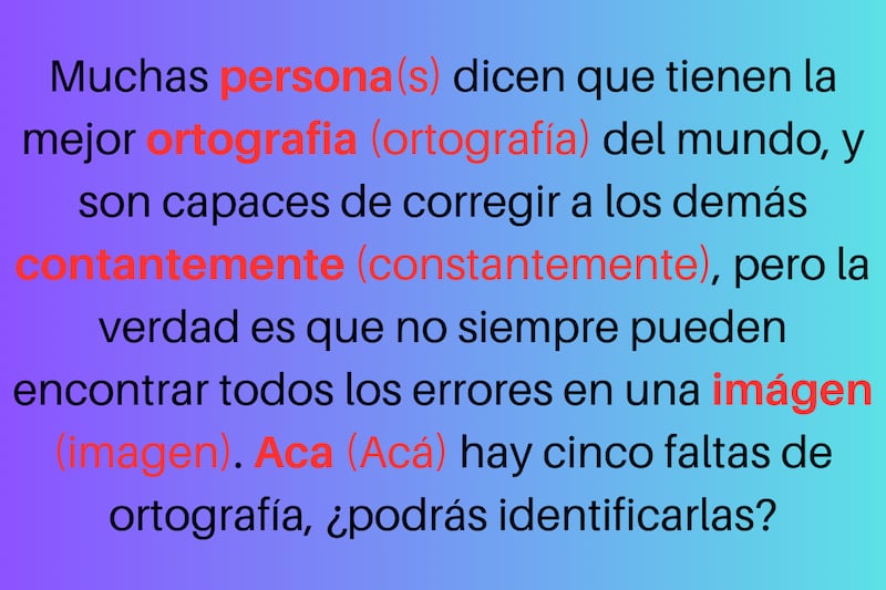 En este test visual hay un texto simple, en el que se pueden observar cinco errores de ortografía.