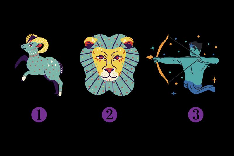 En este test de personalidad están los símbolos de algunos signos zodiacales: el primero es aries, el segundo leo y el tercero sagitario.