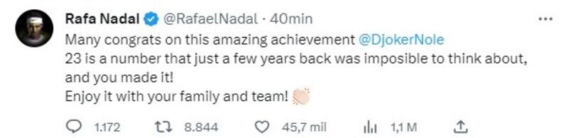 El saludo de Rafael Nadal a Novak Djokovic tras ganar Roland Garros