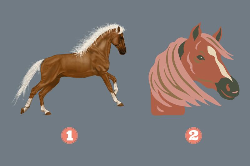 Dos caballos en este test de personalidad: el primero de cuerpo entero y más realista; y el segundo solo la cabeza.