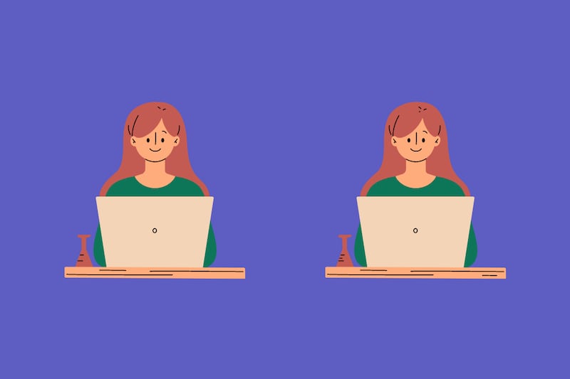 Ilustración de mujeres sentadas frente a su computador.