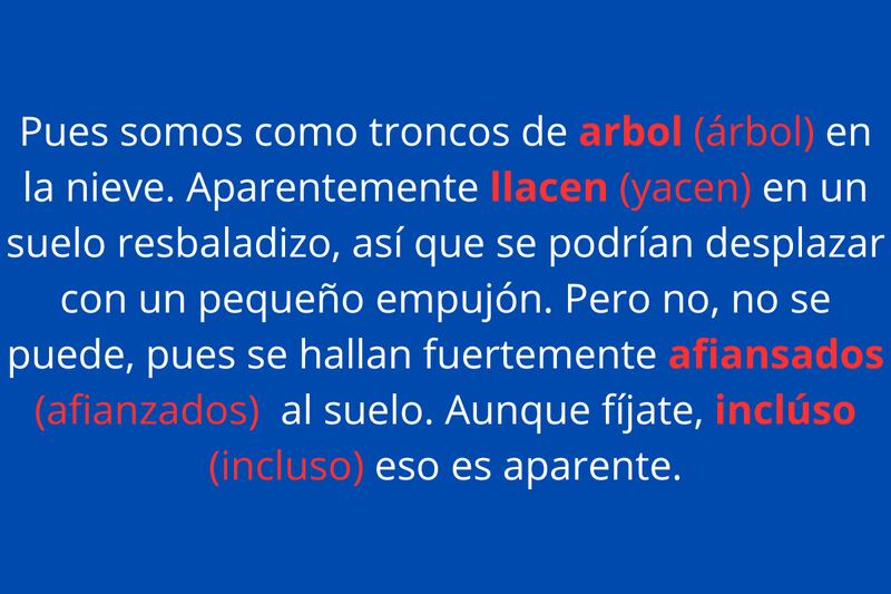 Texto "Árboles" de Frank Kafka modificado con cuatro faltas de ortografía.