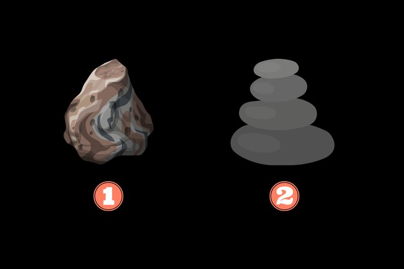 En este test de personalidad hay dos opciones: una piedra de varios colores; y una pila de piedras grises en orden.