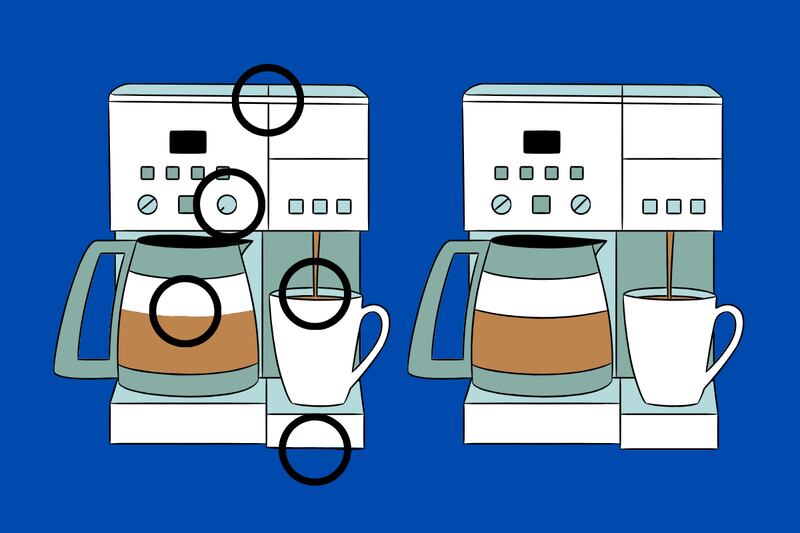 En este test visual hay dos cafeteras que parecen ser iguales, pero que tienen cinco diferencias entre ellas.