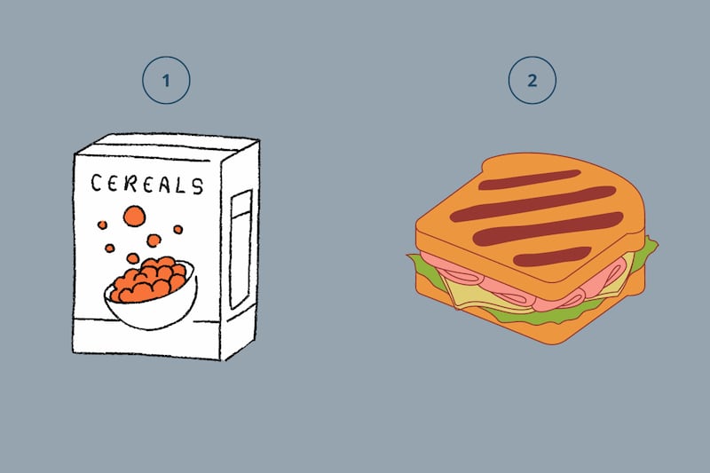 Cereales y sandwich ilustrados.