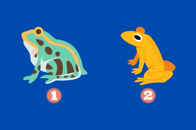Dos alternativas en este test de personalidad: una rana verde con manchas, y otra amarilla con naranjo.