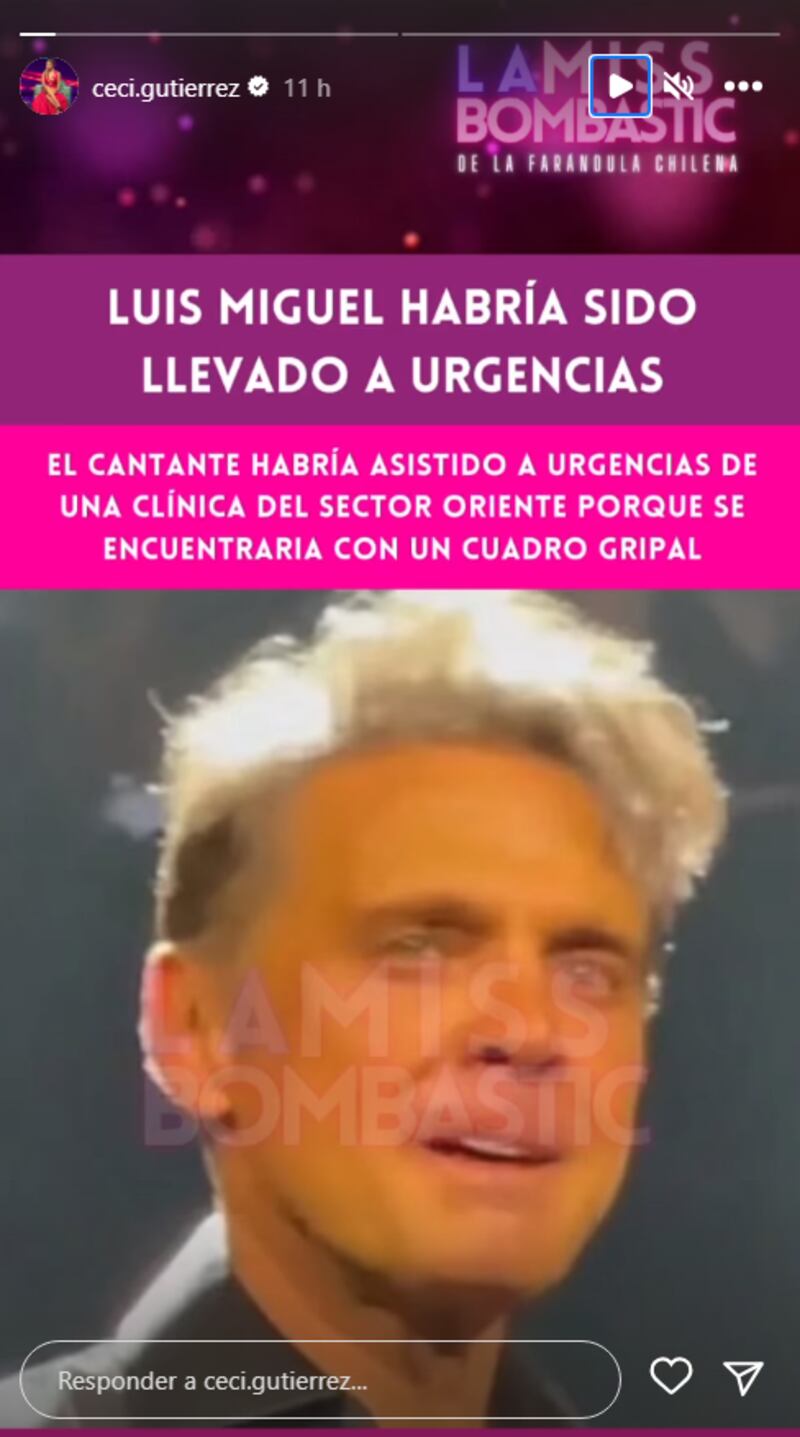 La periodista Cecilia Gutiérrez reveló por redes sociales que Luis Miguel habría tenido problemas de salud que lo habrían llevado a un recinto médico.