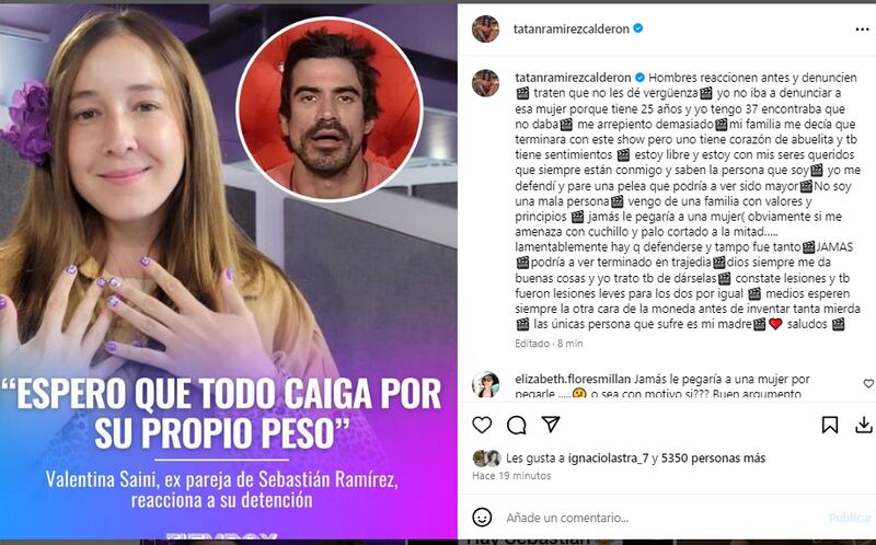 Sebastián Ramírez se defiende en Instagram tras ser detenido