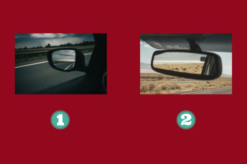 En este test de personalidad hay dos opciones: un espejo lateral de auto, y uno retrovisor central.
