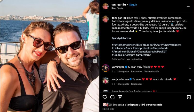 Mensaje de Toni García hacia Andrea Dellacasa en Instagram